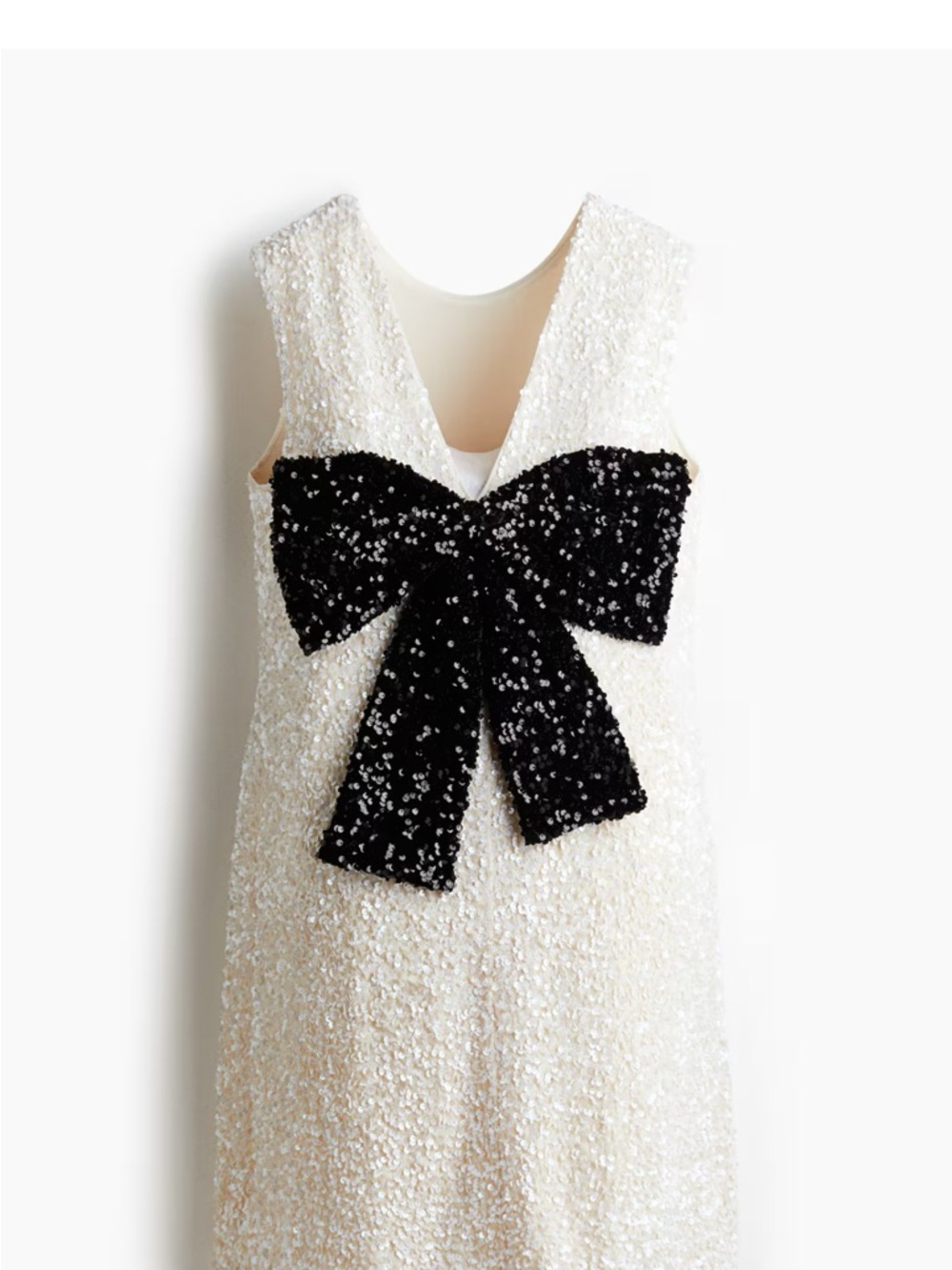 H&M Mama bow-detailed Cream Sequin Sleeveless Shift Dress
